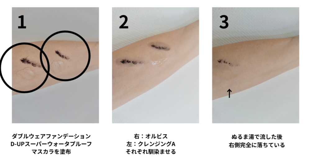 クレンジング洗浄力比較写真を並べた画像