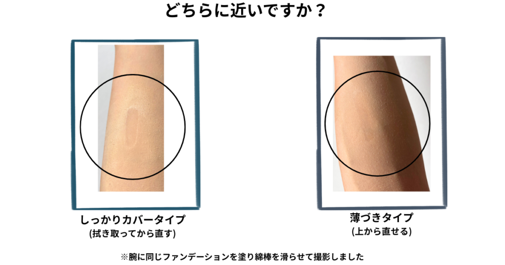 綿棒テストの比較 左が厚めのカバー 右が薄づき